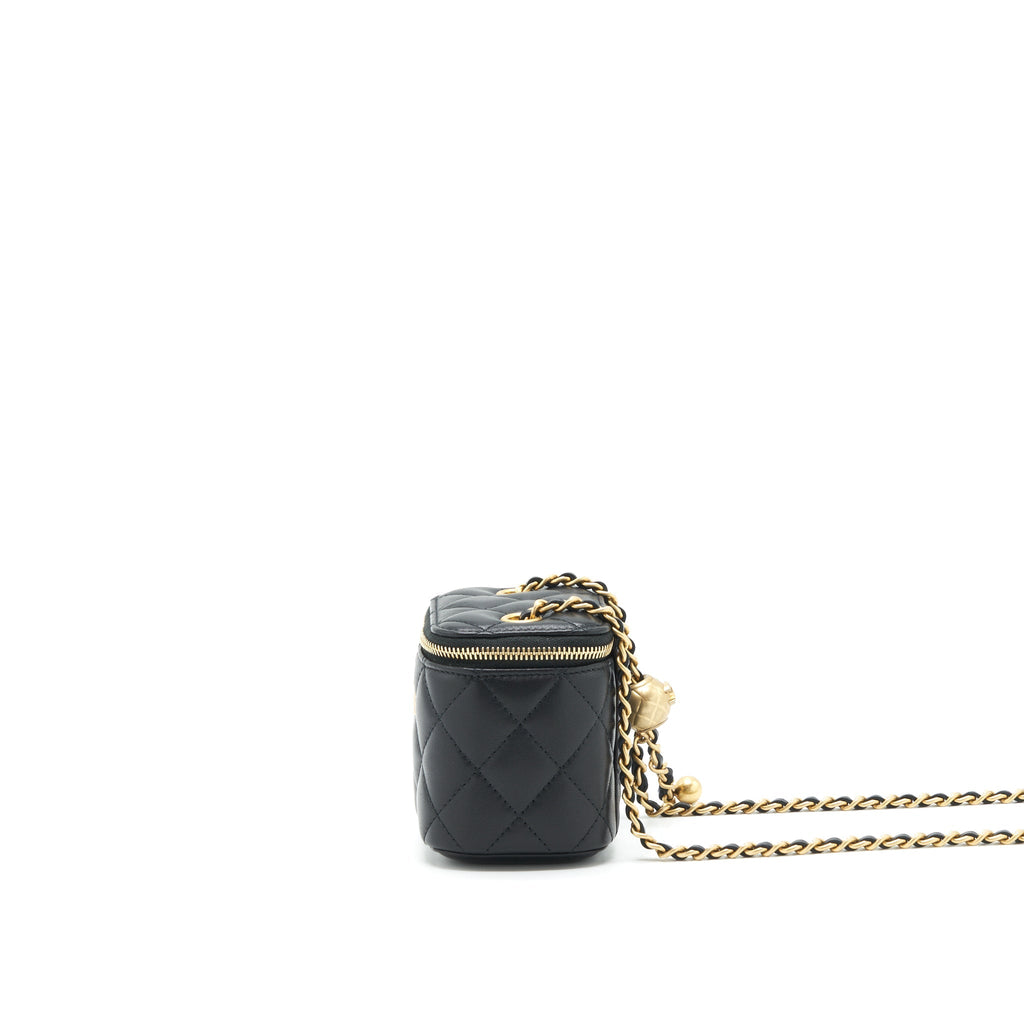 Chanel Pearl Crush Mini Vanity With Chain Lambskin Black