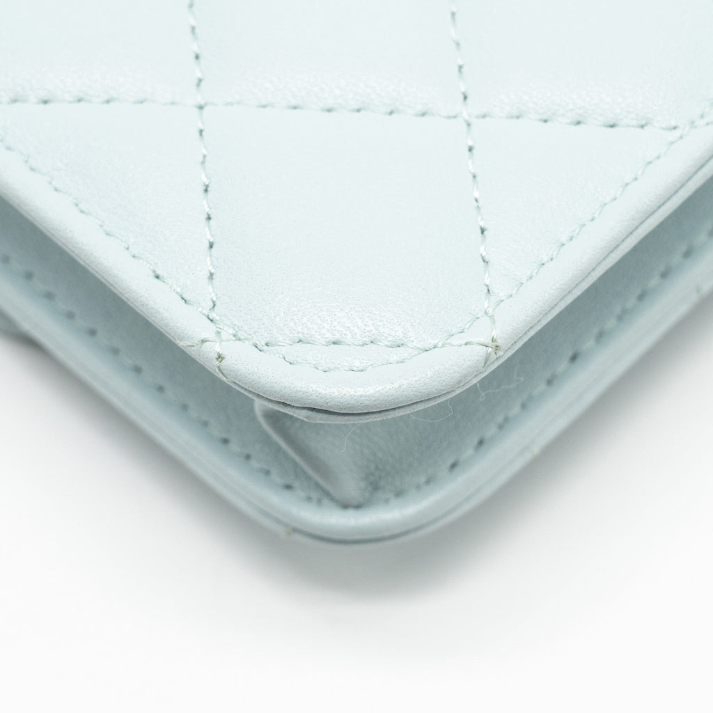 Chanel Top Handle Mini Flap Bag with Chain Lambskin Light Blue L