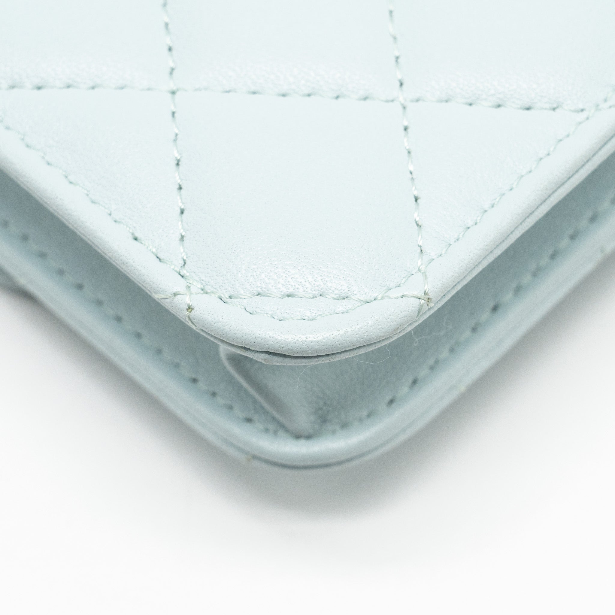 Chanel Top Handle Mini Flap Bag with Chain Lambskin Light Blue L
