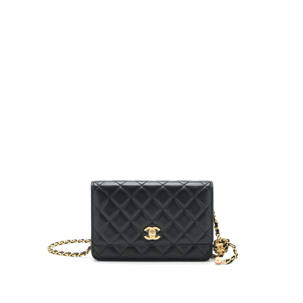Chanel 22S Pearl Crush Wallet On Chain Lambskin Black