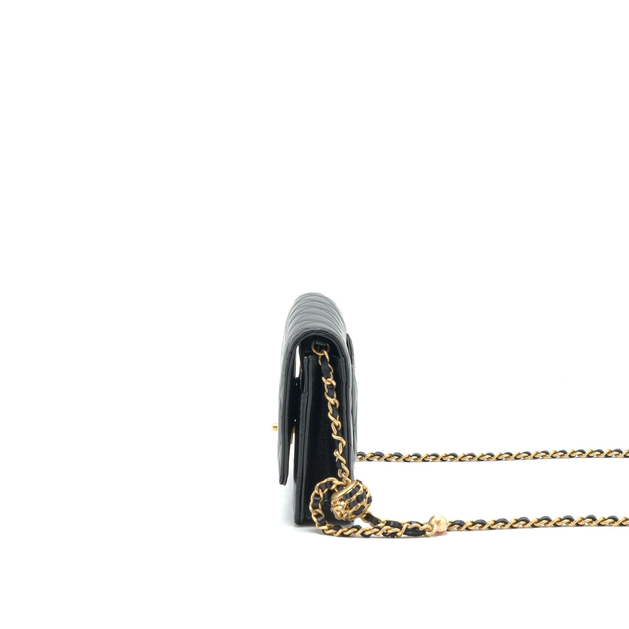 Chanel 22S Pearl Crush Wallet On Chain Lambskin Black