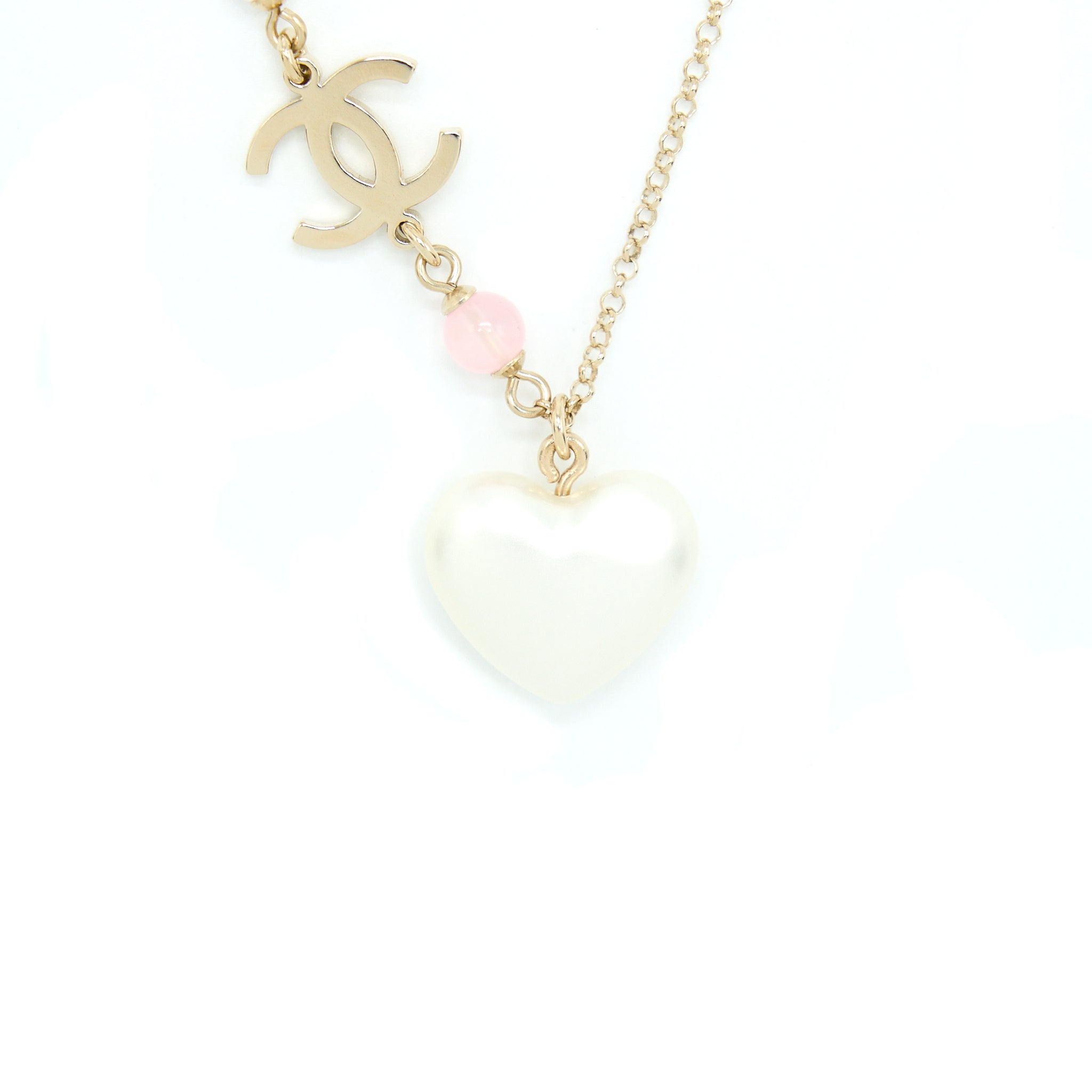 Chanel Heart Necklace Light Gold Tone