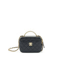 Chanel 22S Letter Top Handle Small Vanity Case Caviar Black Brushed
