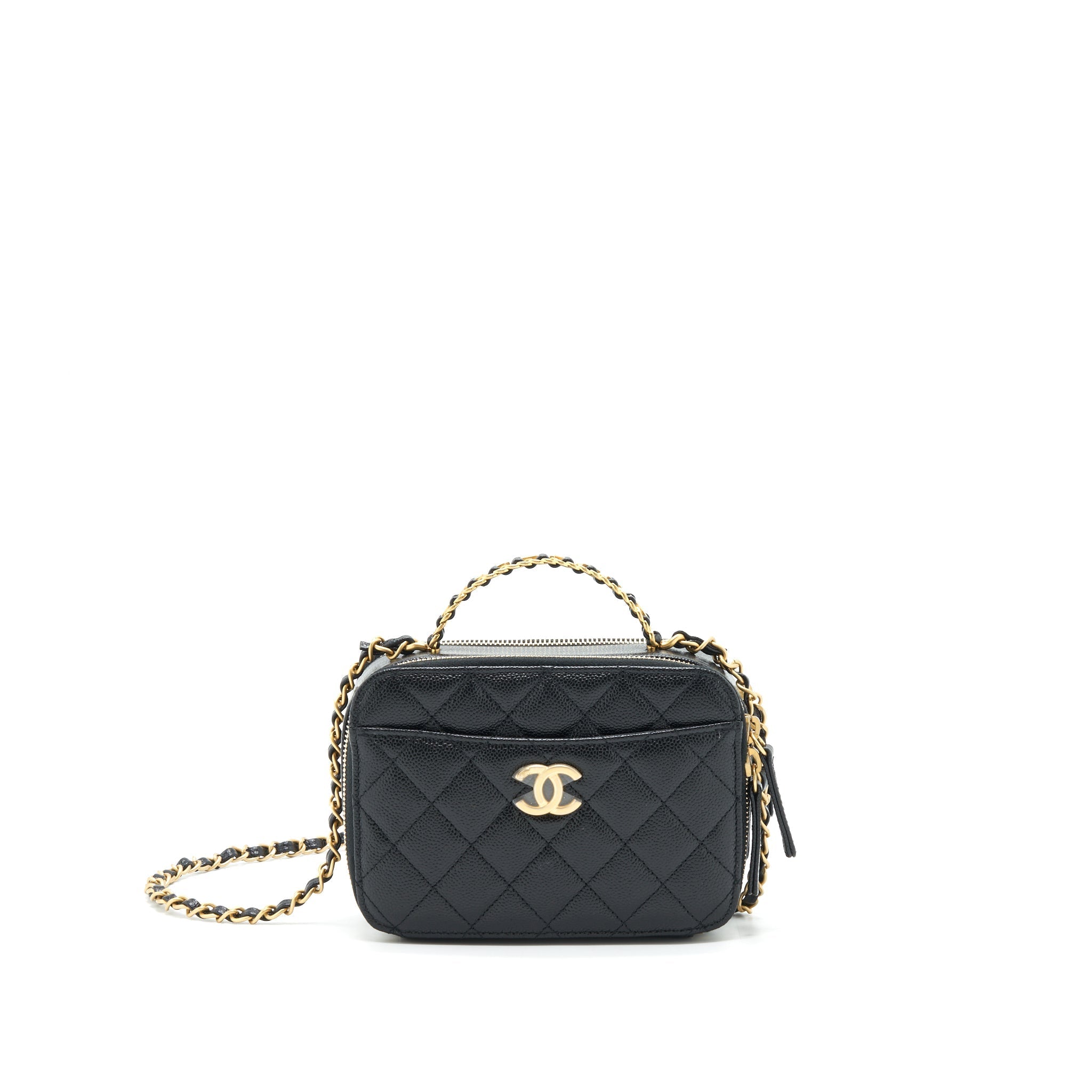 Chanel 22S Letter Top Handle Small Vanity Case Caviar Black Brushed