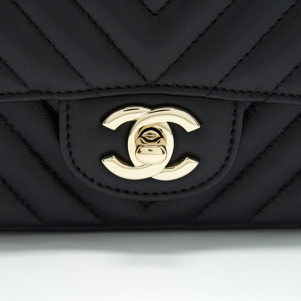 Chanel Mini Square Chevron Flap Bag Black L