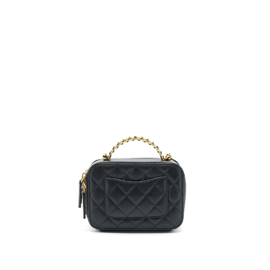 Chanel 22S Letter Top Handle Small Vanity Case Caviar Black Brushed