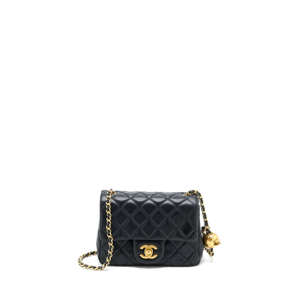 Chanel Pearl Crush Mini Square Flap Bag Lambskin Black  (Microchip)