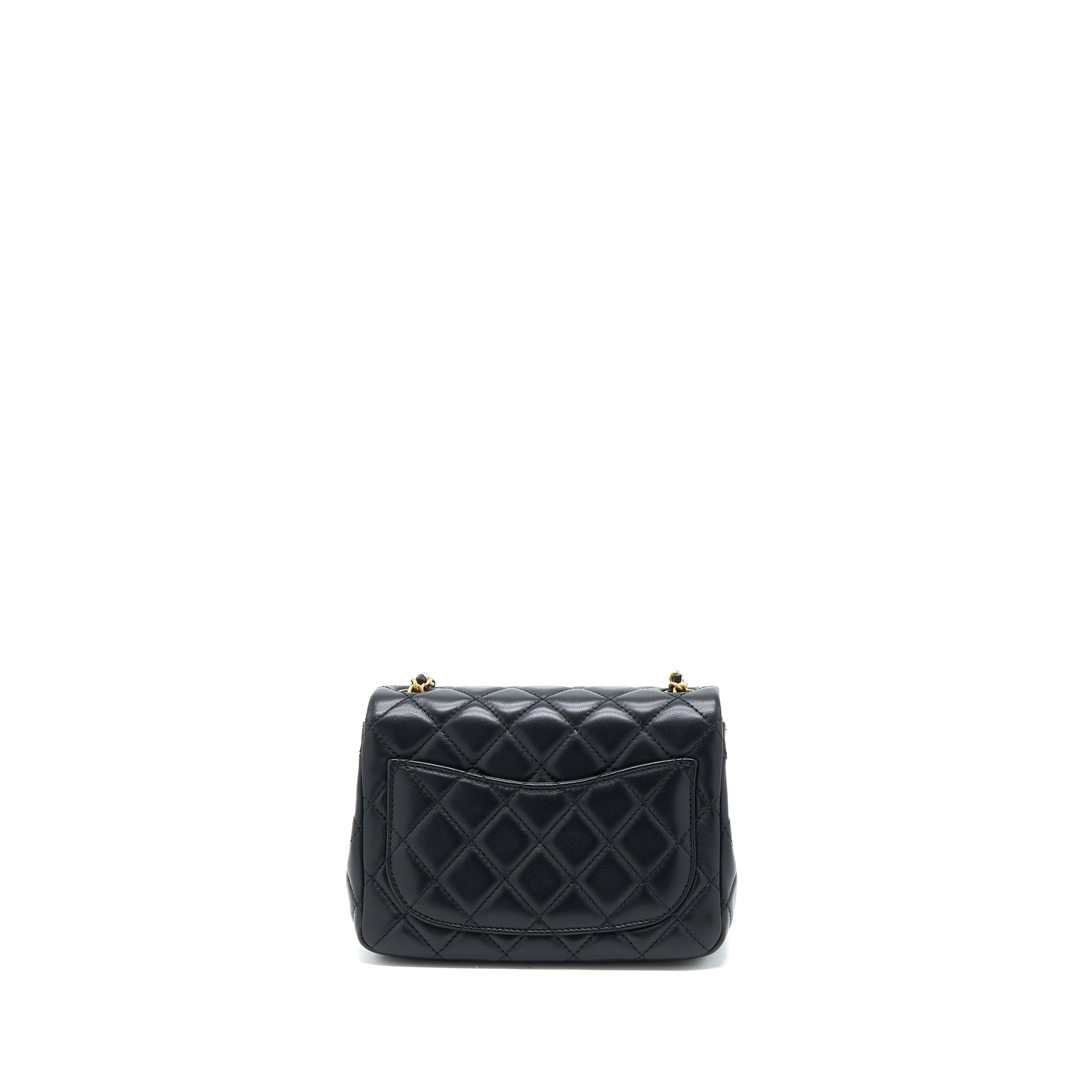 Chanel Pearl Crush Mini Square Flap Bag Lambskin Black  (Microchip)