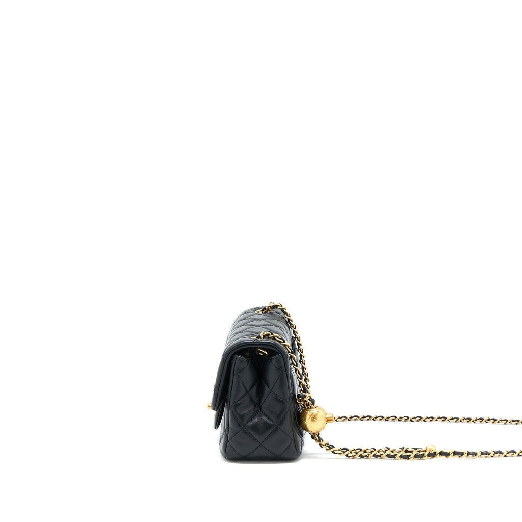 Chanel Pearl Crush Mini Square Flap Bag Lambskin Black  (Microchip)