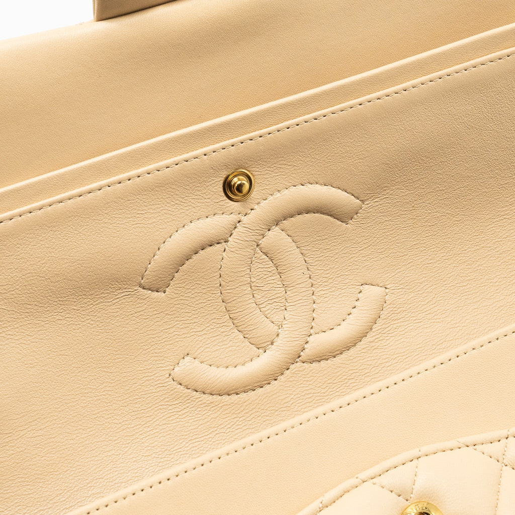 Chanel Medium Classic Double Flat Bag Lambskin Beige