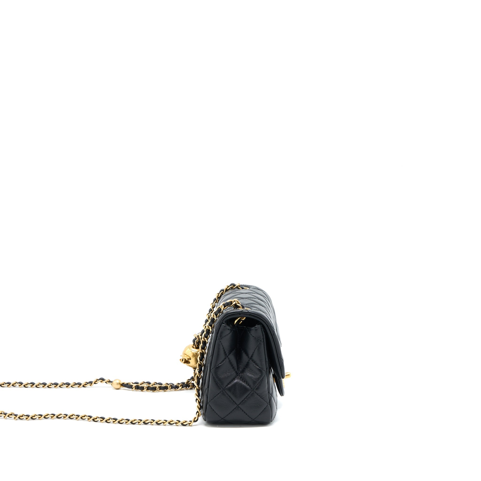 Chanel Pearl Crush Mini Square Flap Bag Lambskin Black  (Microchip)