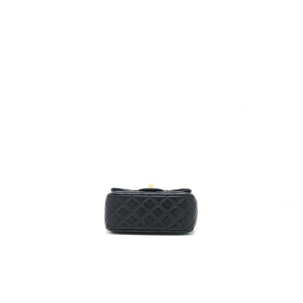 Chanel Pearl Crush Mini Square Flap Bag Lambskin Black  (Microchip)