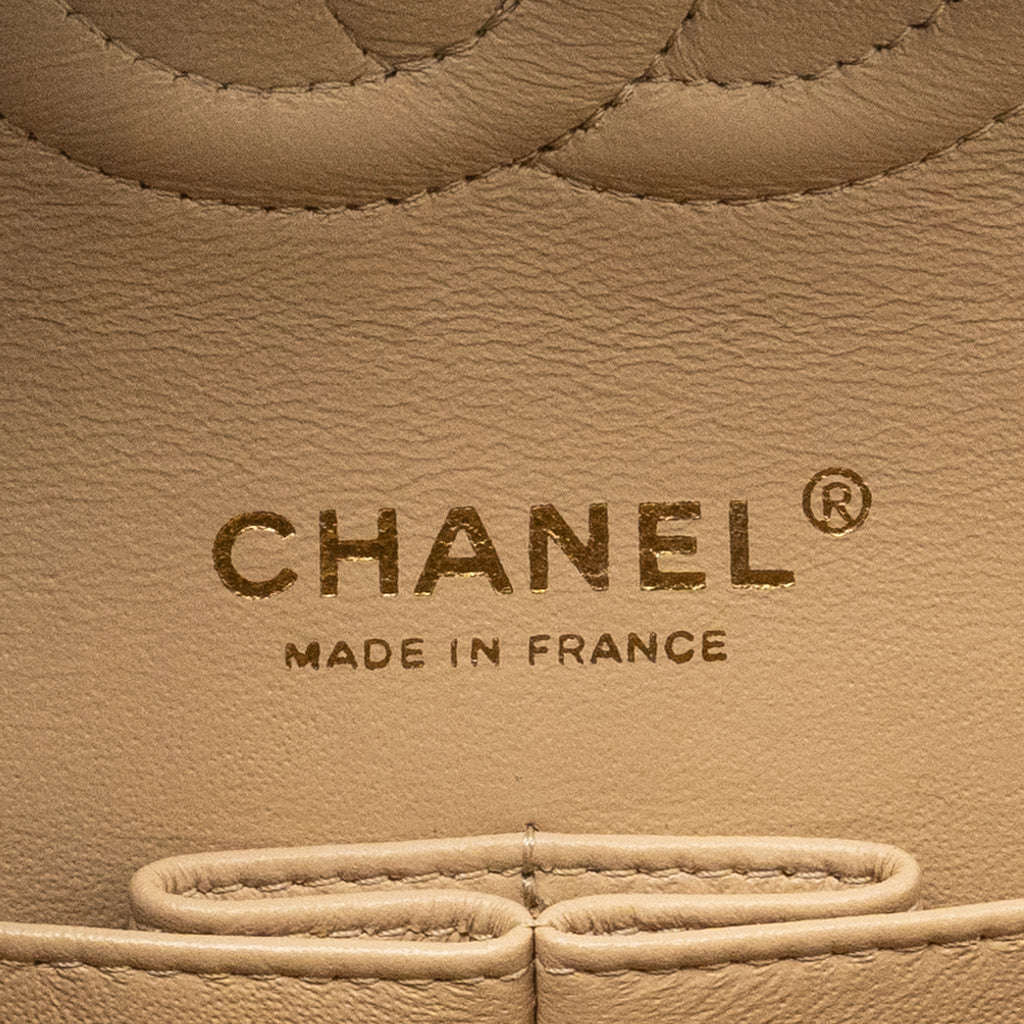 Chanel Medium Classic Double Flat Bag Lambskin Beige