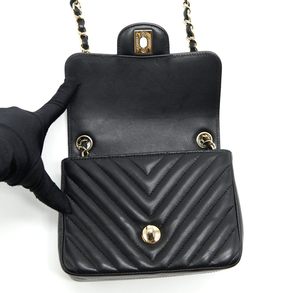 Chanel Mini Square Chevron Flap Bag Black L