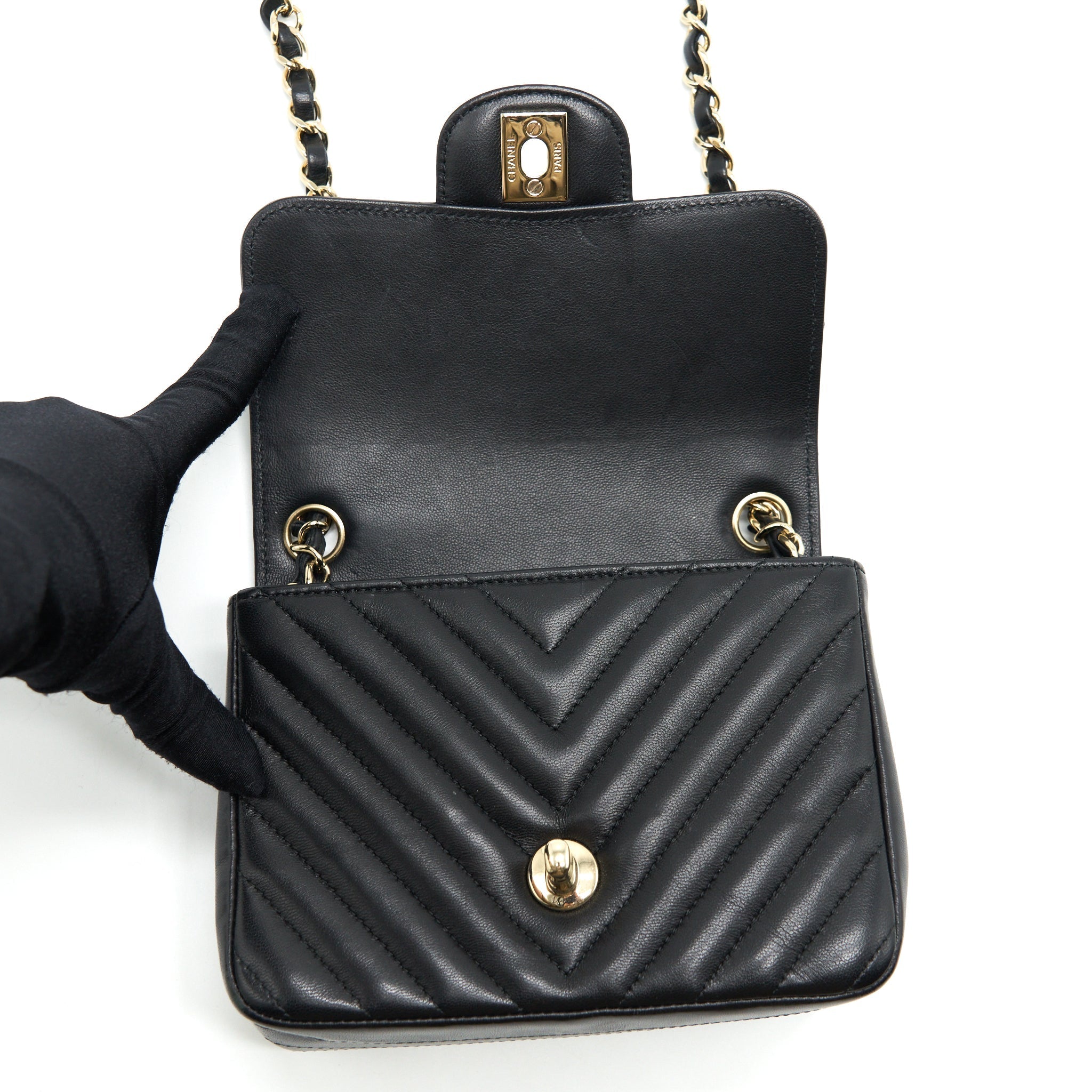 Chanel Mini Square Chevron Flap Bag Black L