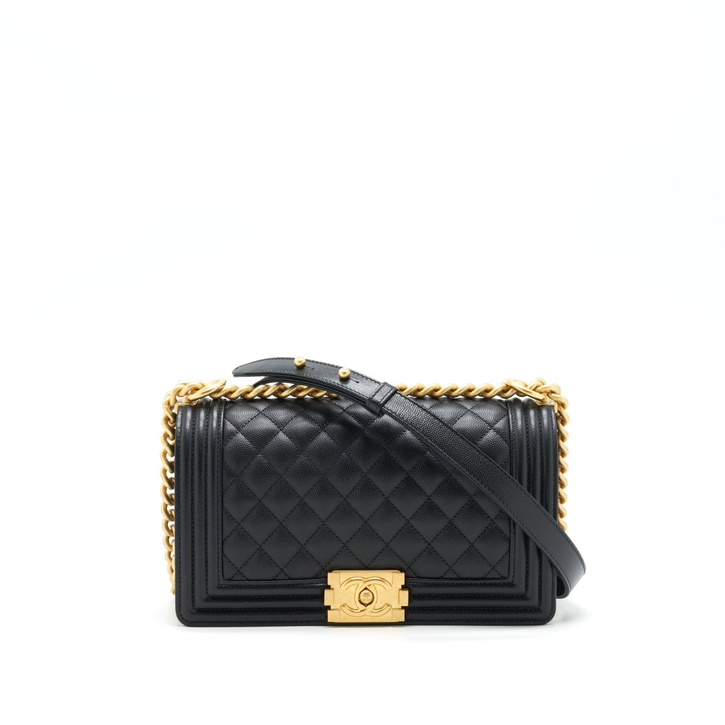 Chanel Medium Boy Bag Caviar Black With Brushed