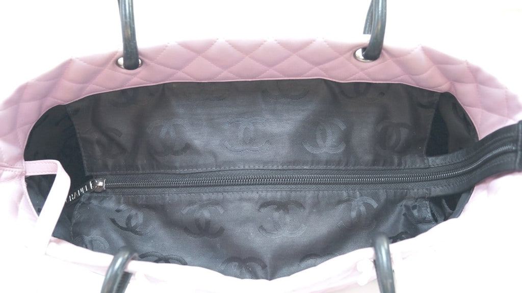 CHANEL Quilted Leather Pink/Black Cambon Tote Bag