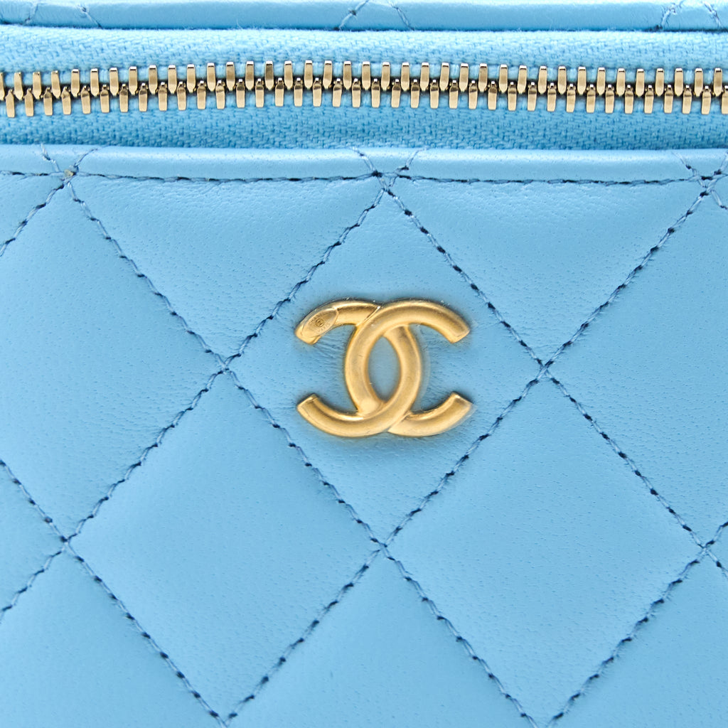Chanel 22s Pearl Crush Mini Vanity Case Lambskin Light Blue Brushed