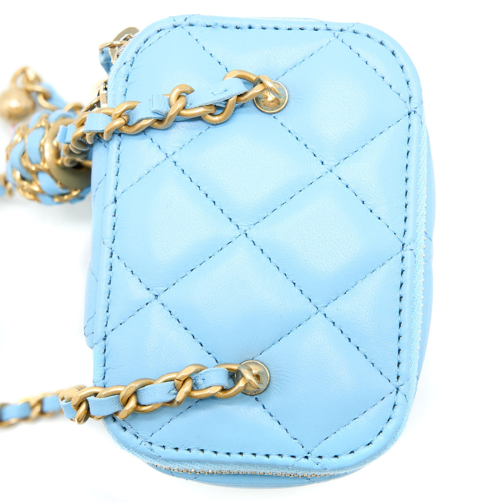 Chanel 22s Pearl Crush Mini Vanity Case Lambskin Light Blue Brushed