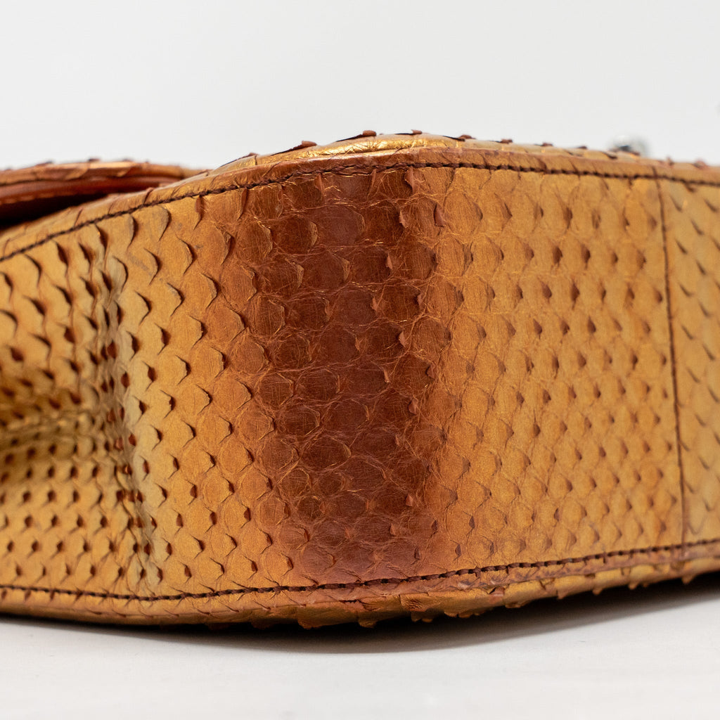 Chanel Classic double flap bag python leather orange