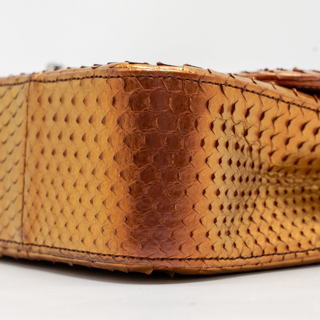 Chanel Classic double flap bag python leather orange