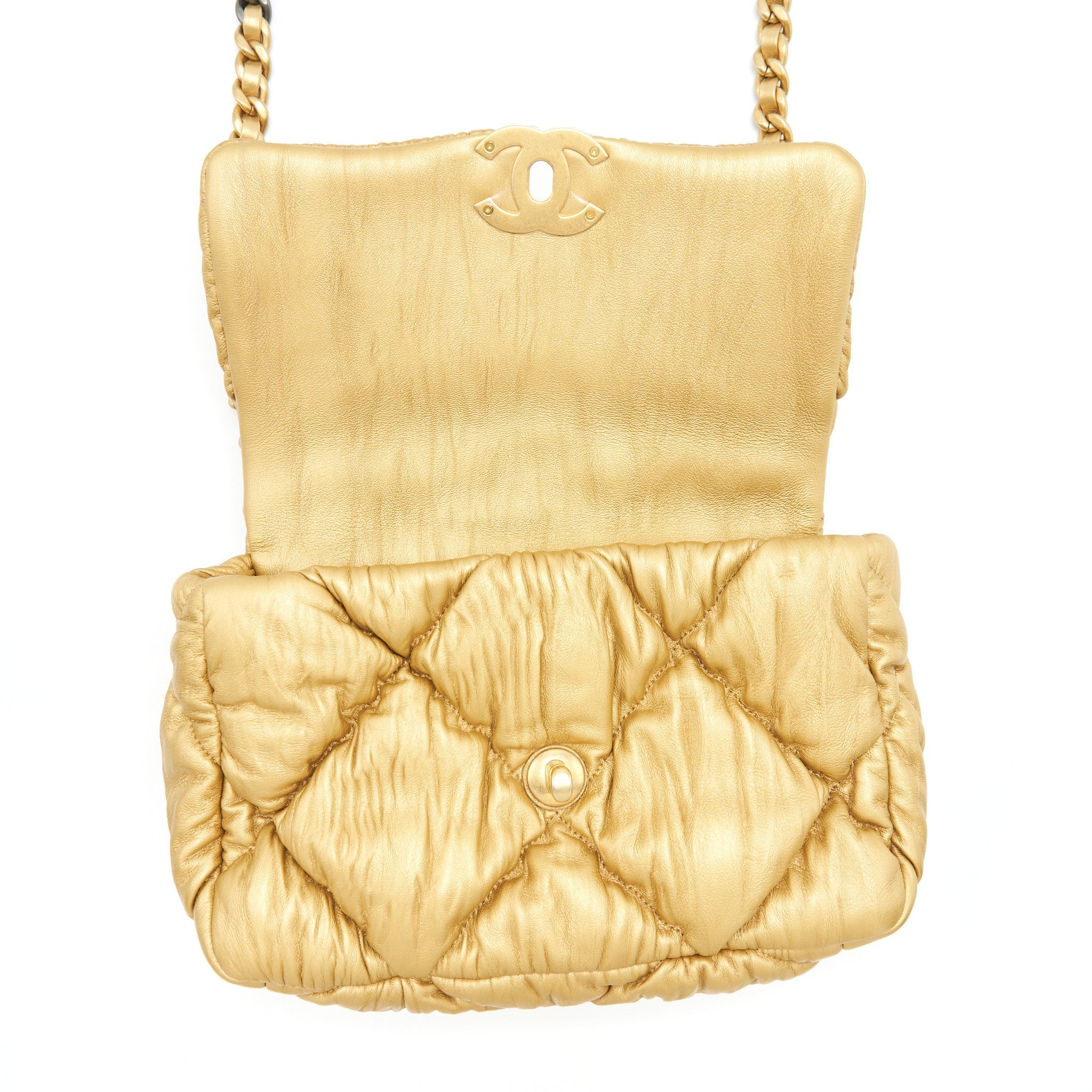 Chanel Small 19 Bag Limited Edition Lambskin Gold With Gold/Silver Hardware