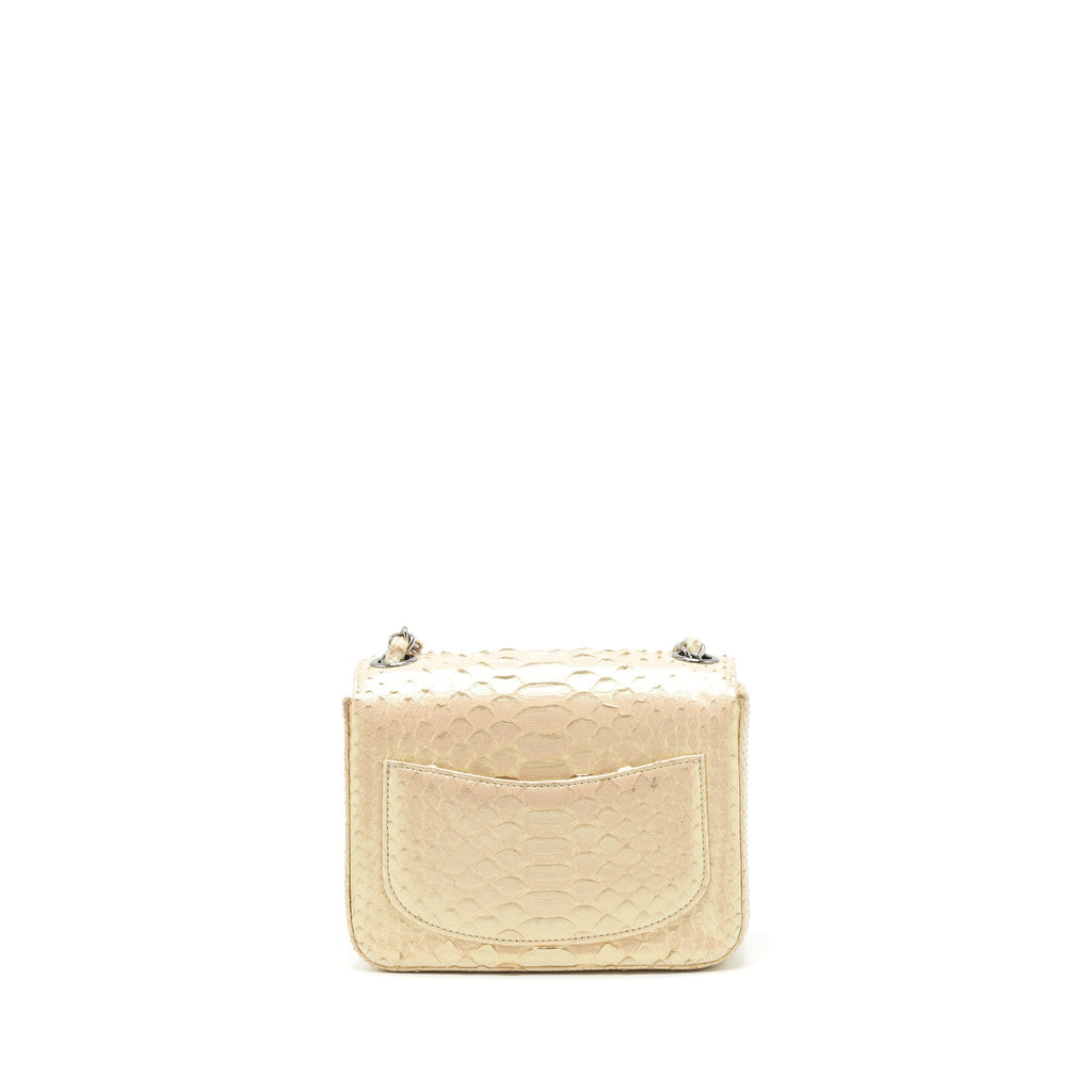 Chanel Mini Square Flap Bag Python Iridescent Light Beige