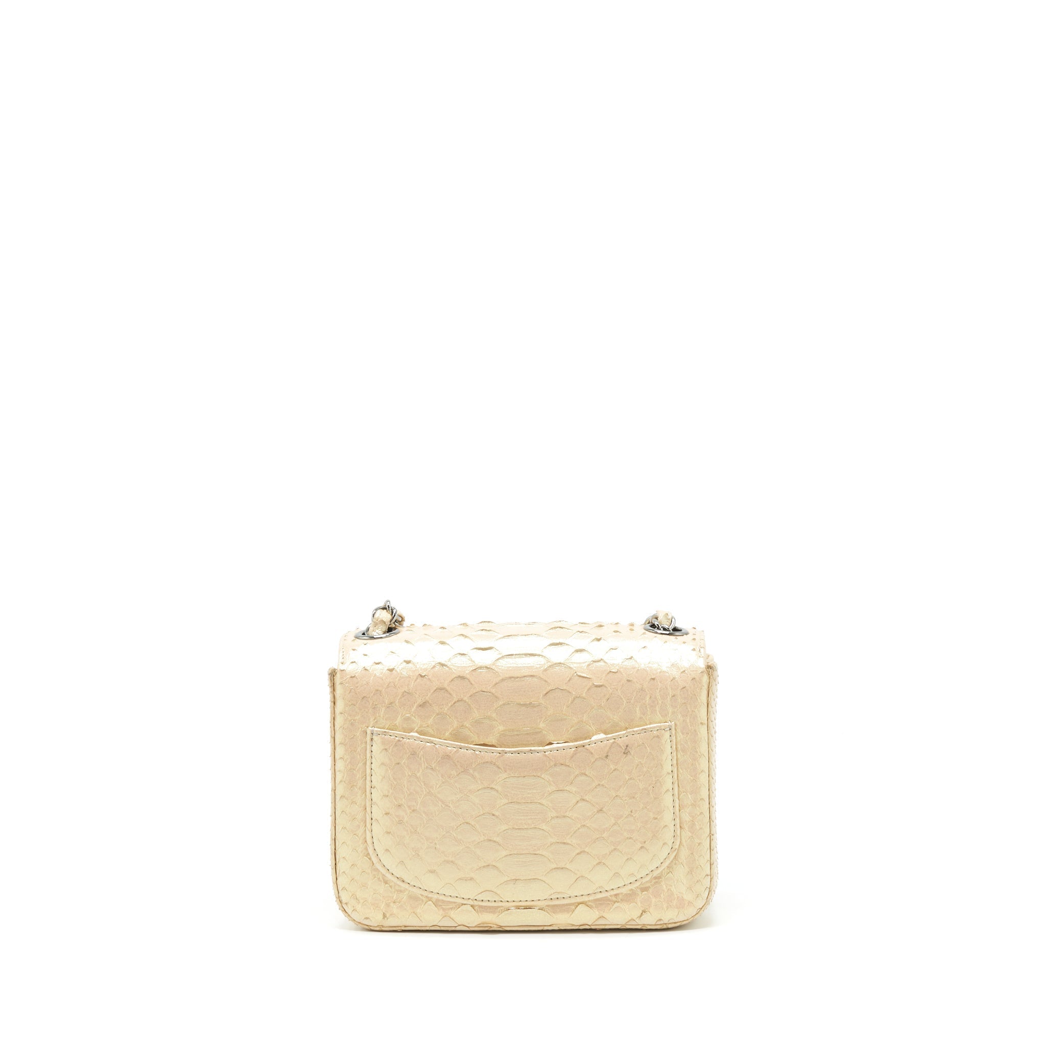 Chanel Mini Square Flap Bag Python Iridescent Light Beige