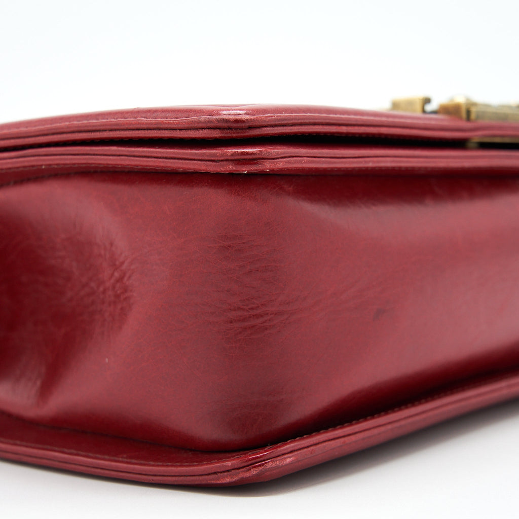 Chanel Medium Boy Bag Aged Calfskin Red With Ruthenium