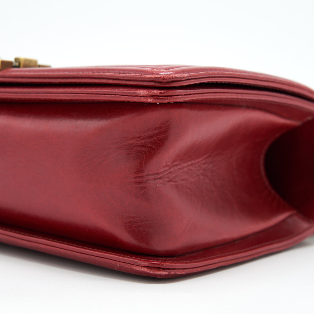 Chanel Medium Boy Bag Aged Calfskin Red With Ruthenium