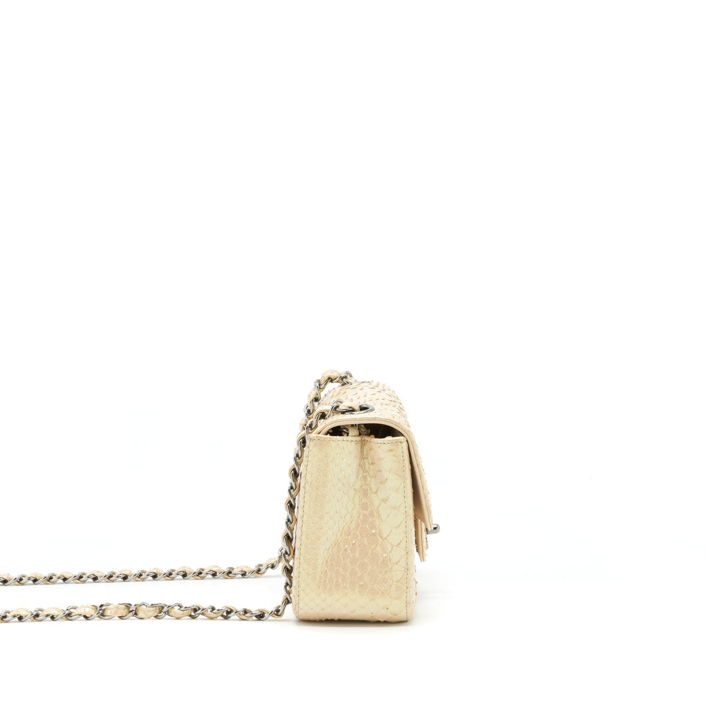 Chanel Mini Square Flap Bag Python Iridescent Light Beige
