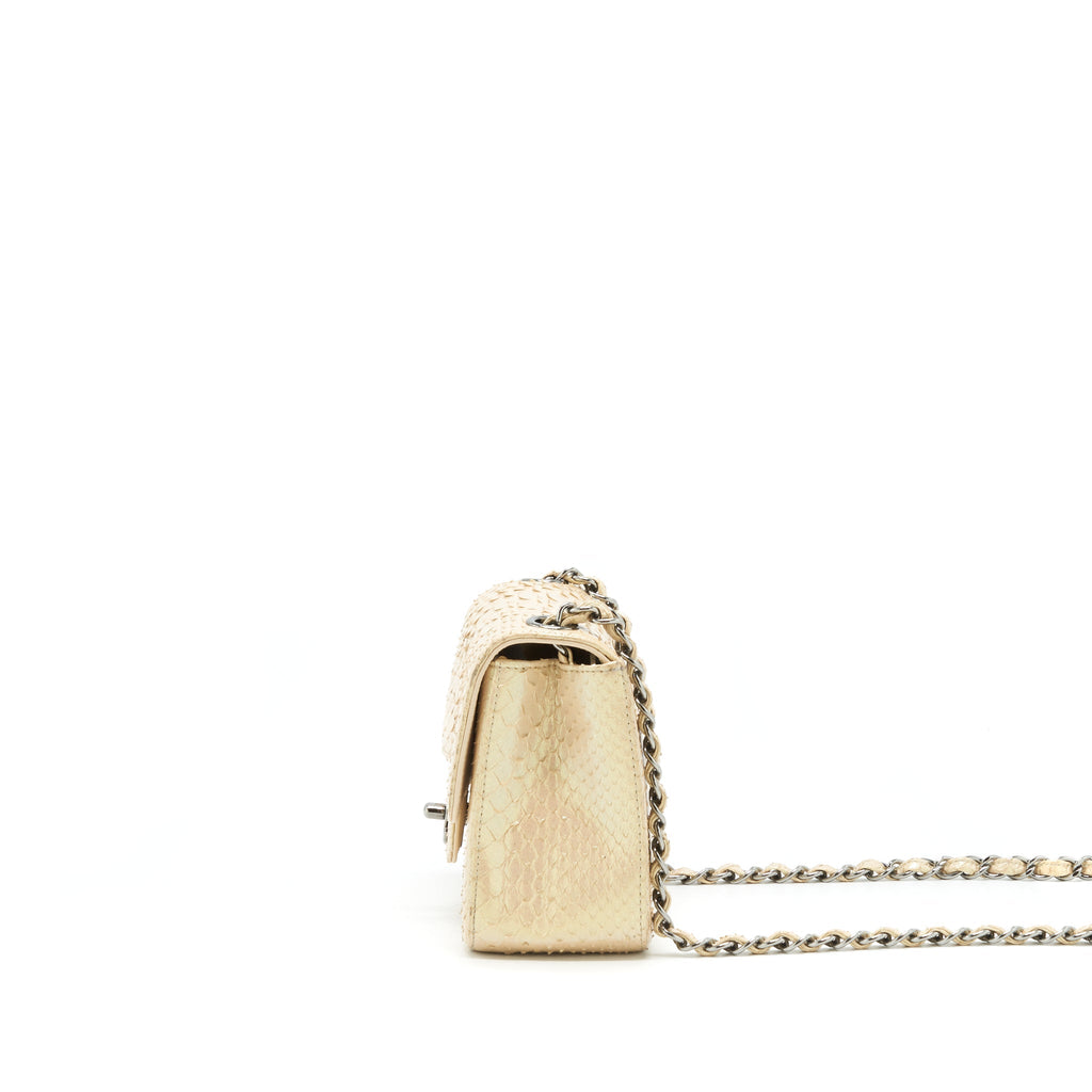 Chanel Mini Square Flap Bag Python Iridescent Light Beige