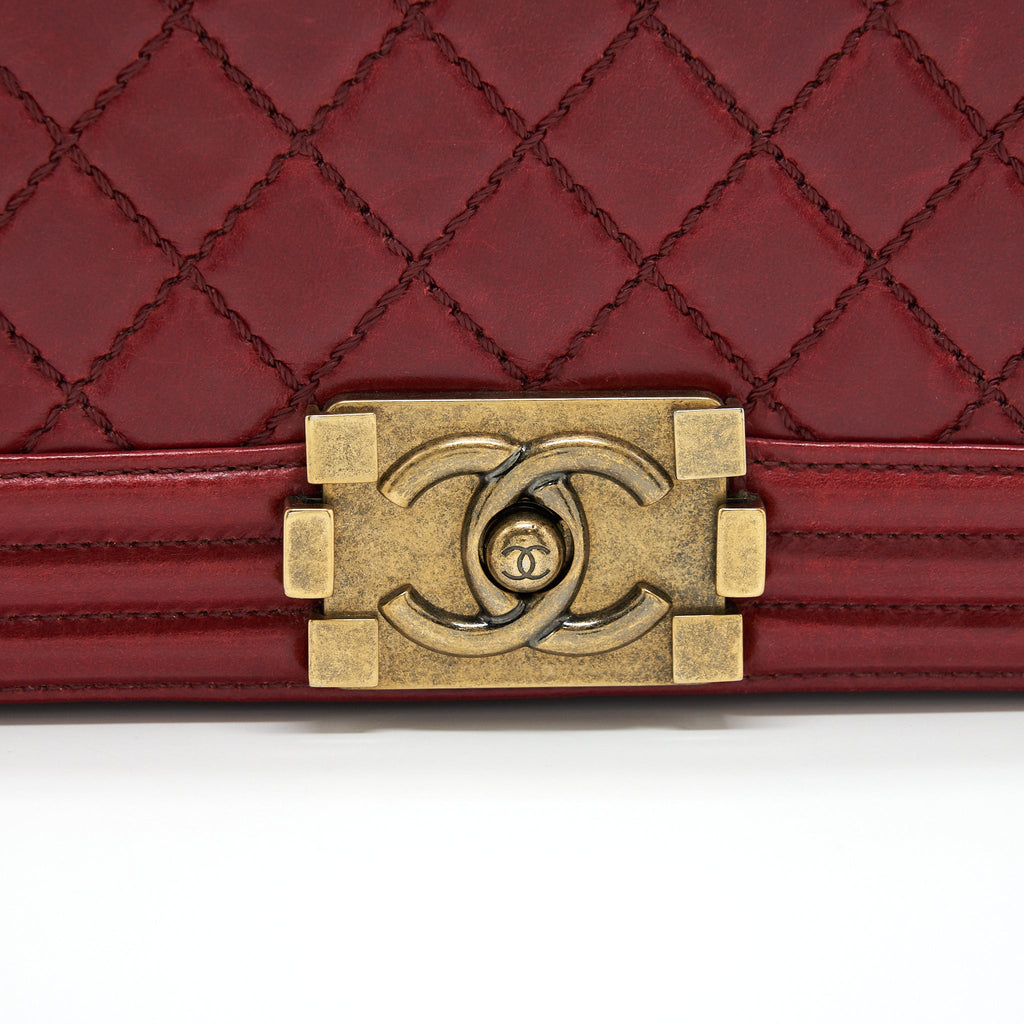 Chanel Medium Boy Bag Aged Calfskin Red With Ruthenium