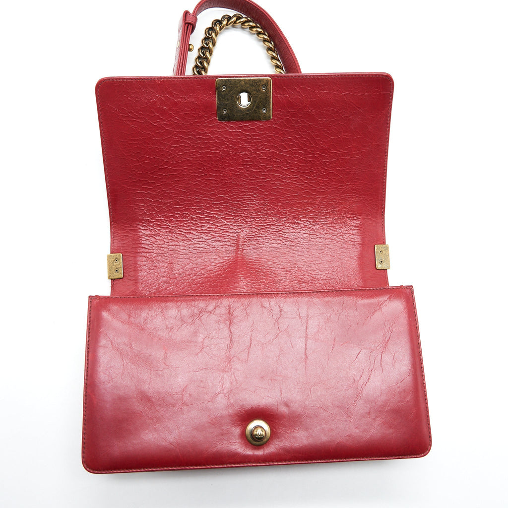 Chanel Medium Boy Bag Aged Calfskin Red With Ruthenium