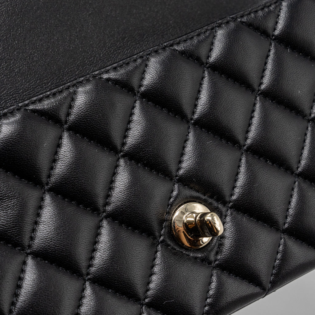 Chanel 23K Leather Chain Top Handle Mini Rectangular Flap Bag Lambskin Black L (microchip)