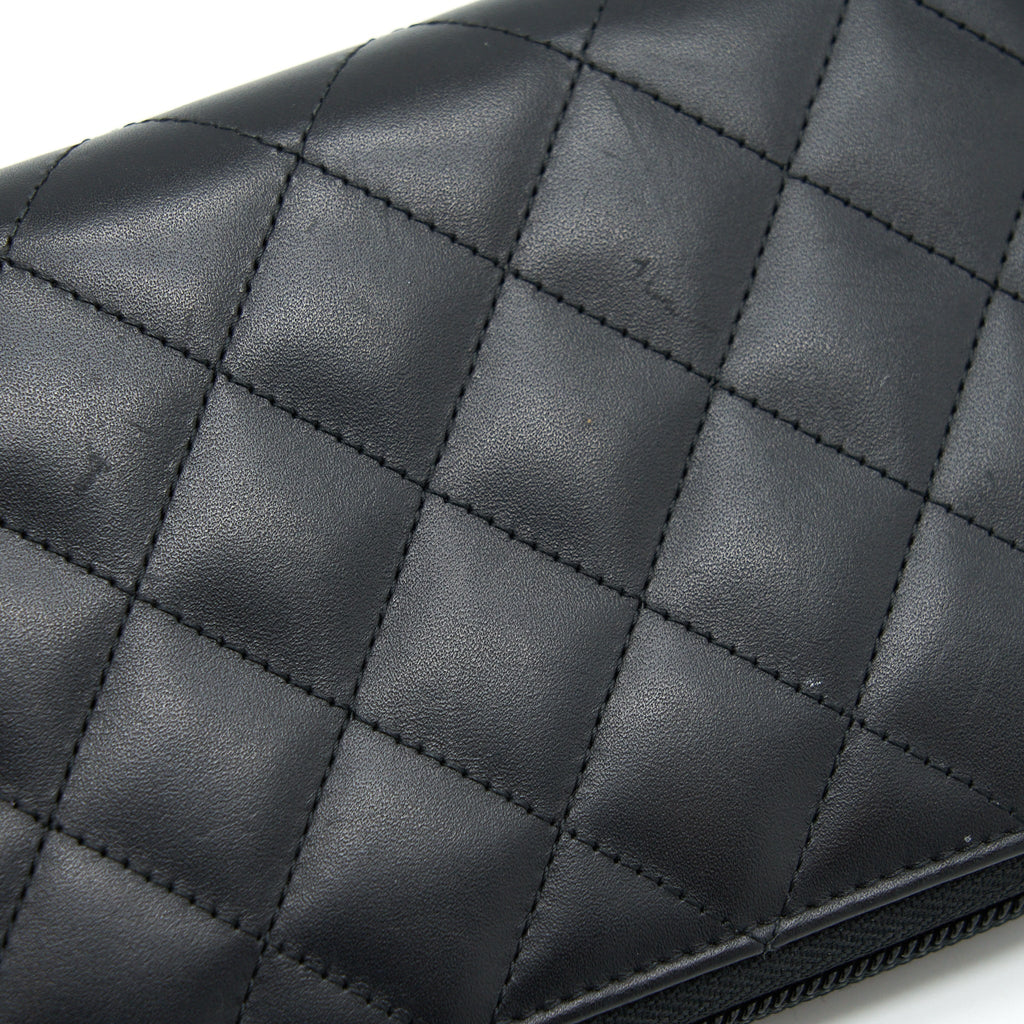 Chanel Cambon Long Zipper Wallet Calfskin Black/Pink