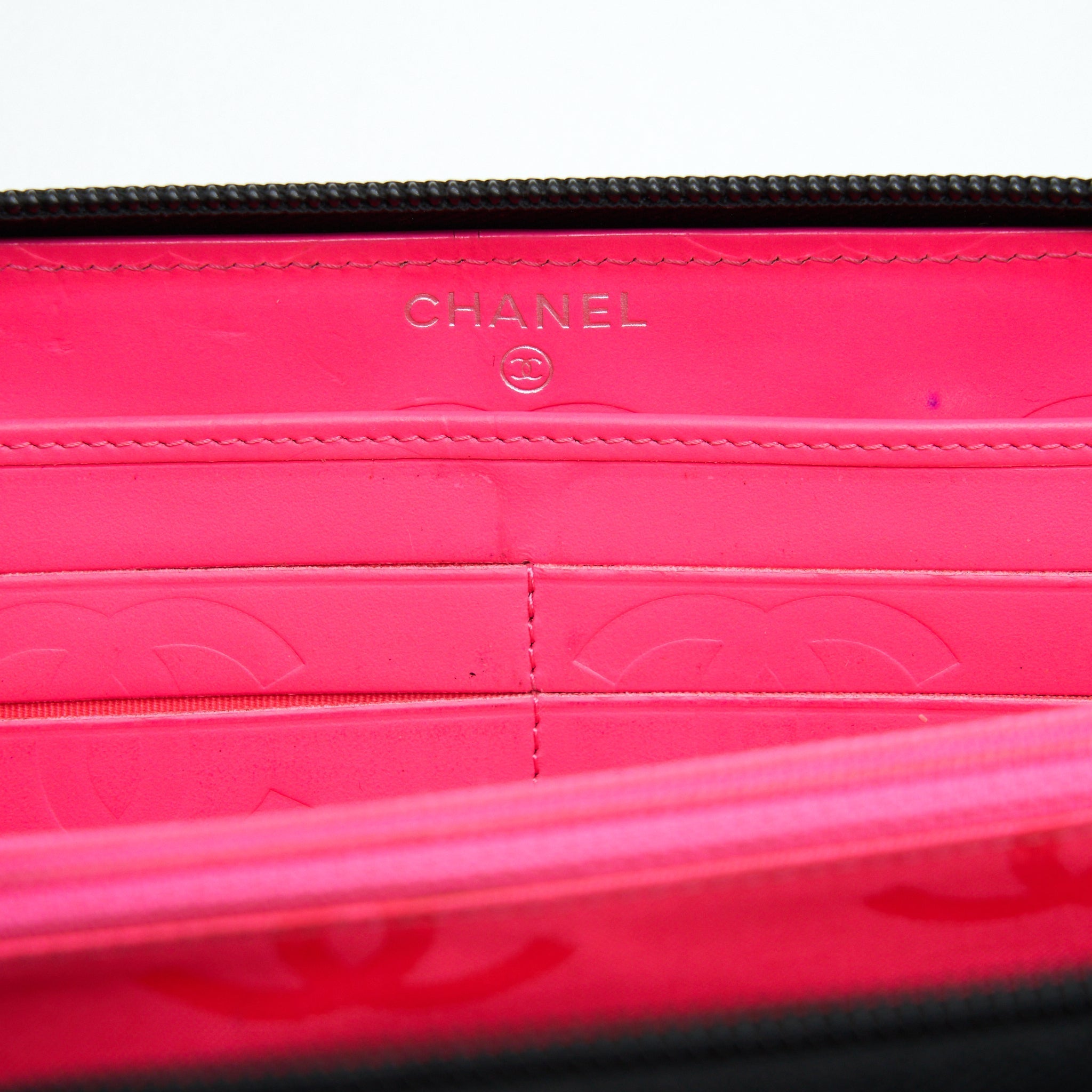 Chanel Cambon Long Zipper Wallet Calfskin Black/Pink