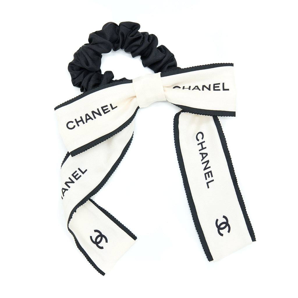 Chanel 22B Hair Tie Silk Twill Ecru/Black