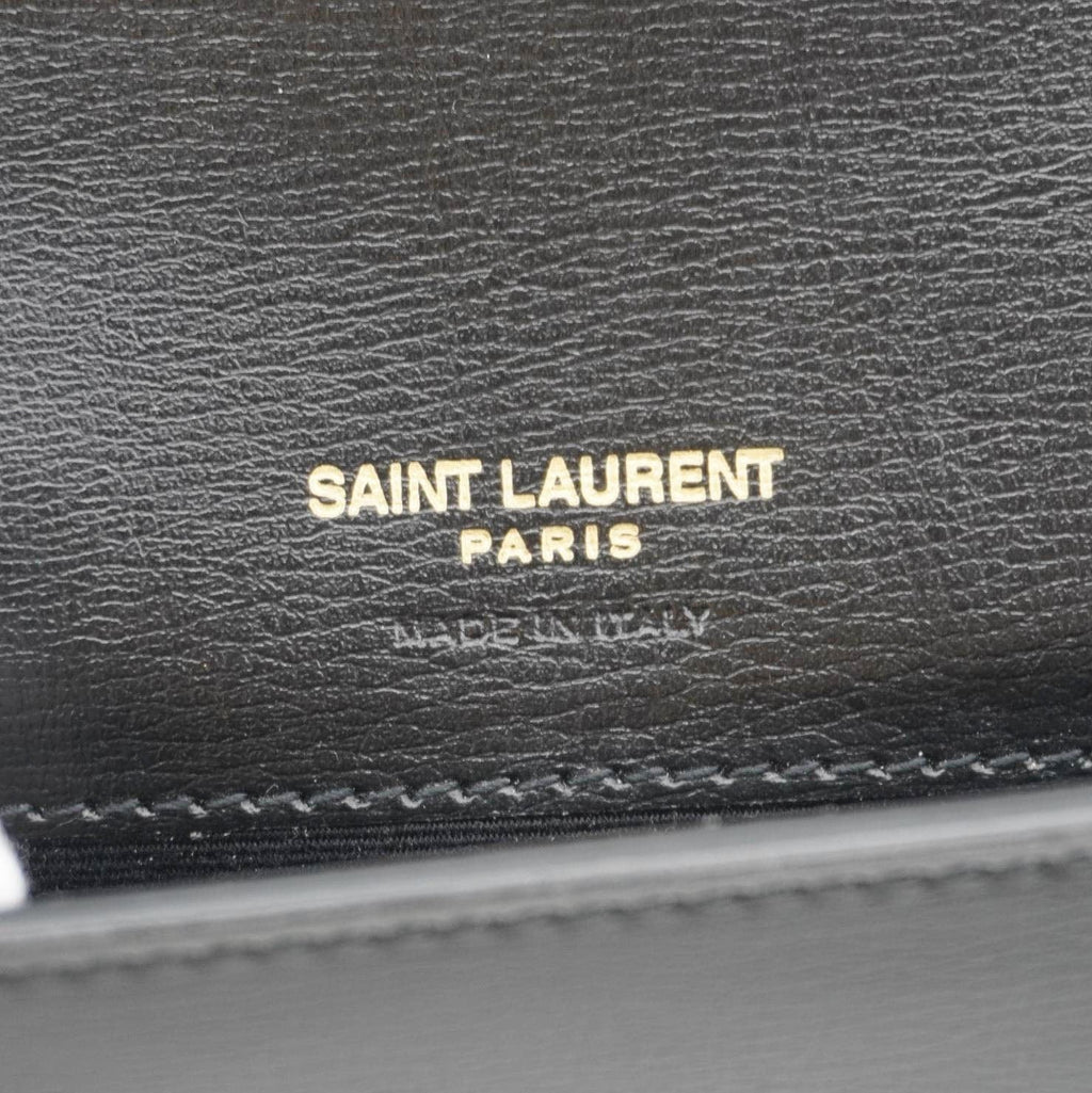 YVES SAINT LAURENT Cassandre Phone Holder Leather Shoulder Bag Black