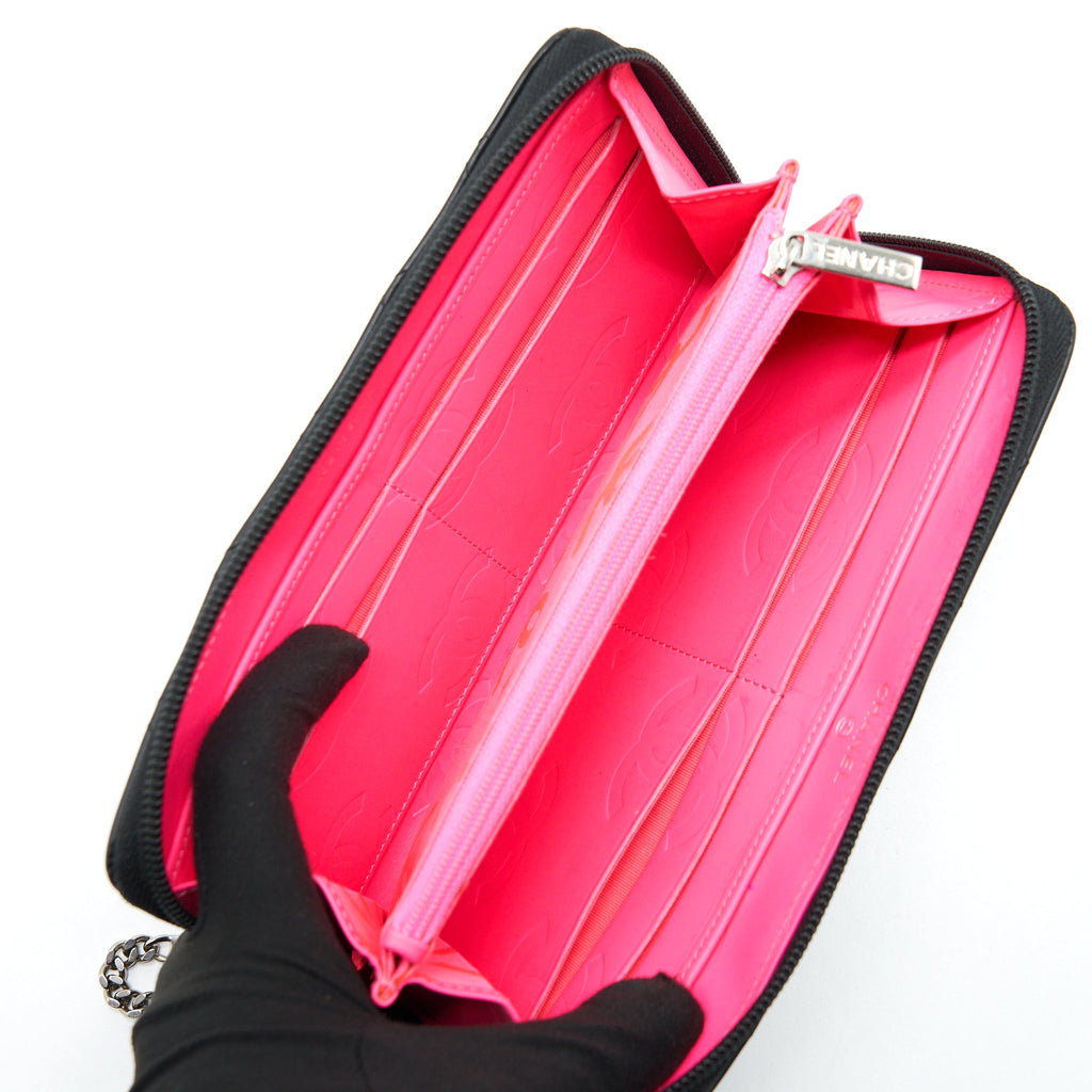 Chanel Cambon Long Zipper Wallet Calfskin Black/Pink
