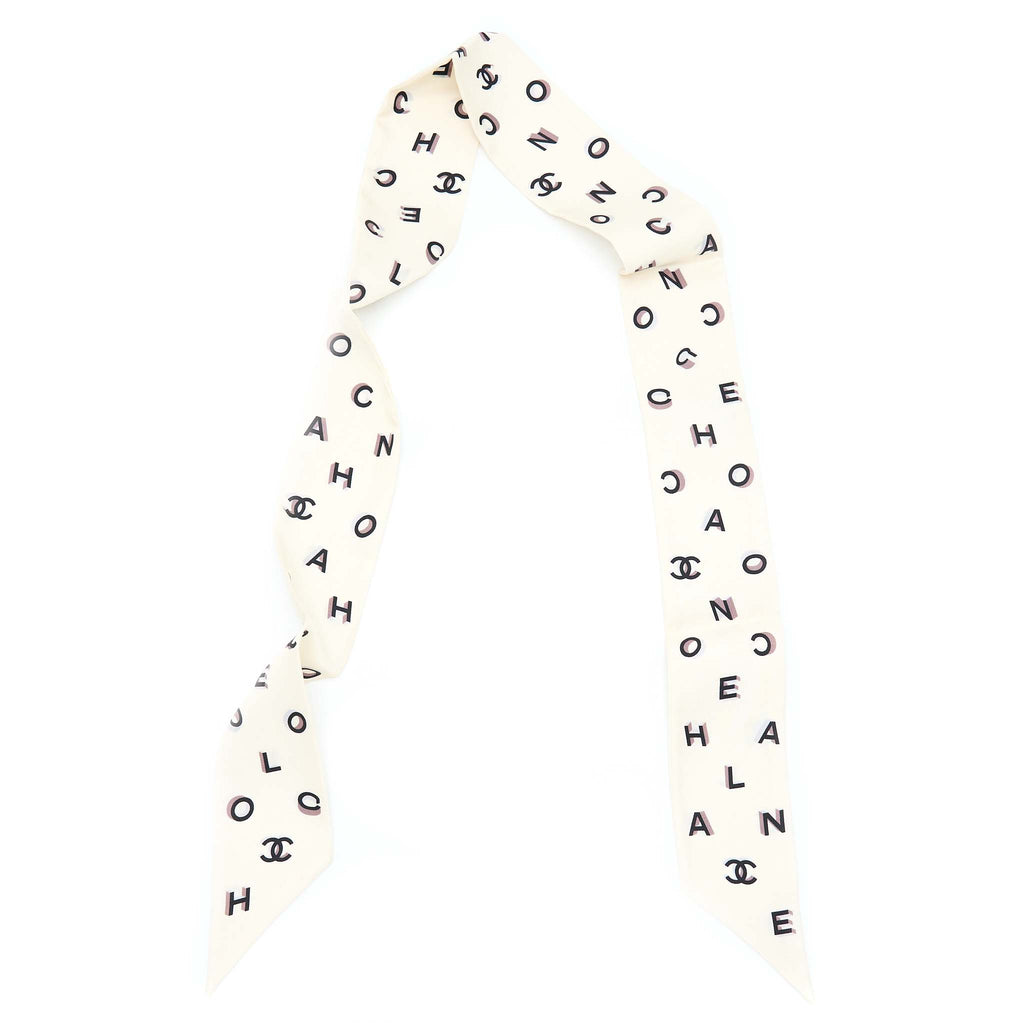 Chanel 22B Letter And CC Logo Twilly Ecru/Black