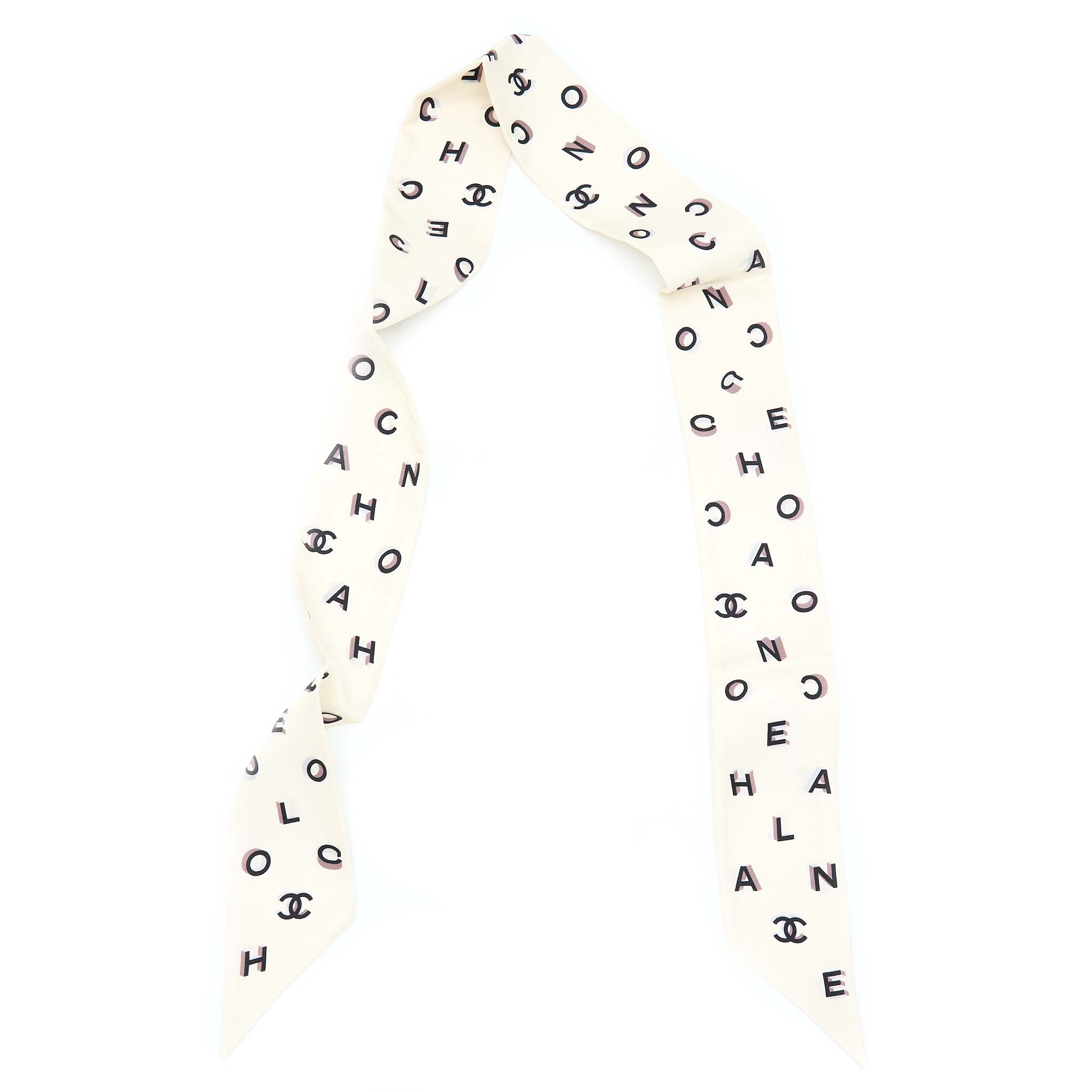 Chanel 22B Letter And CC Logo Twilly Ecru/Black