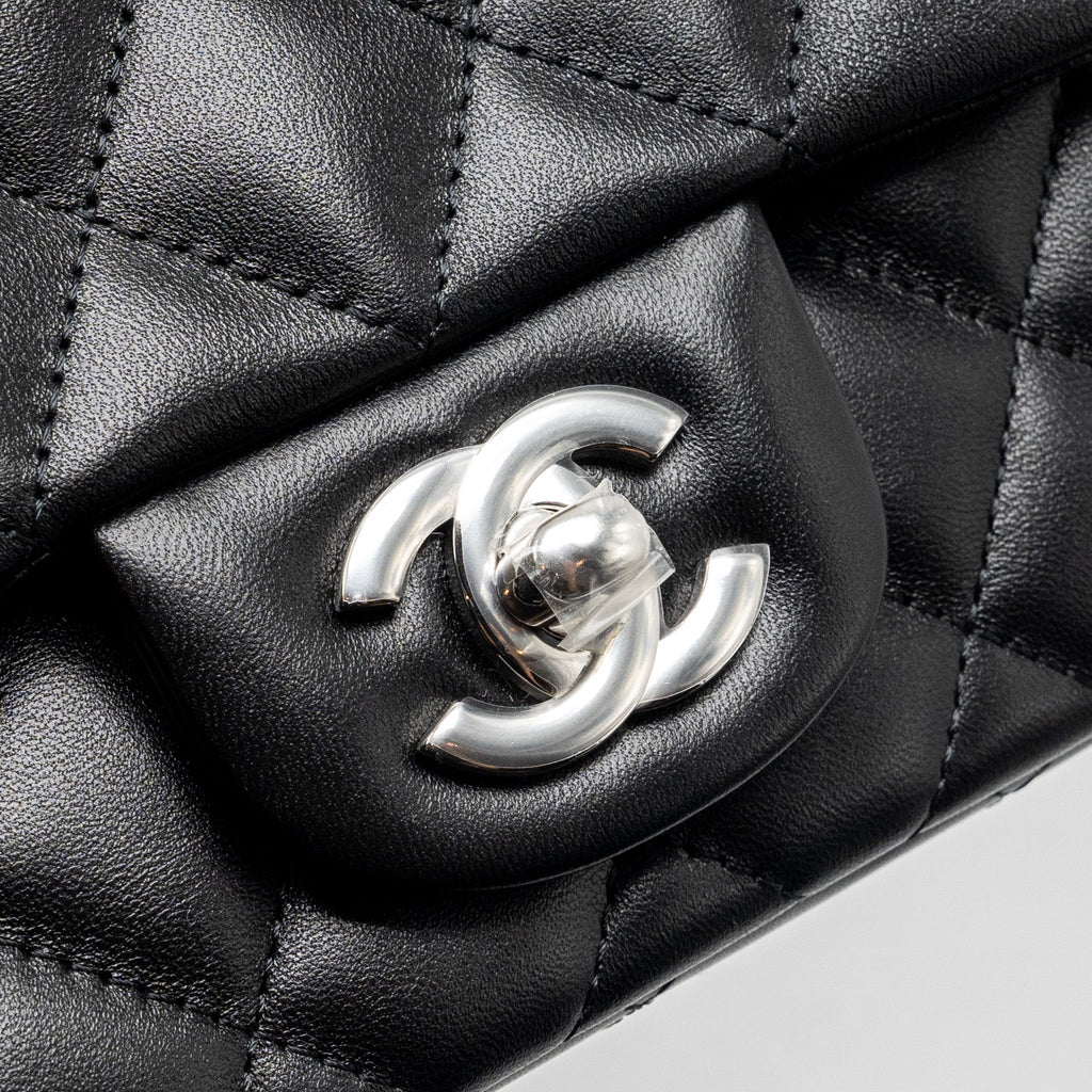Chanel Mini Square Flap Bag Lambskin Black  (Microchip)