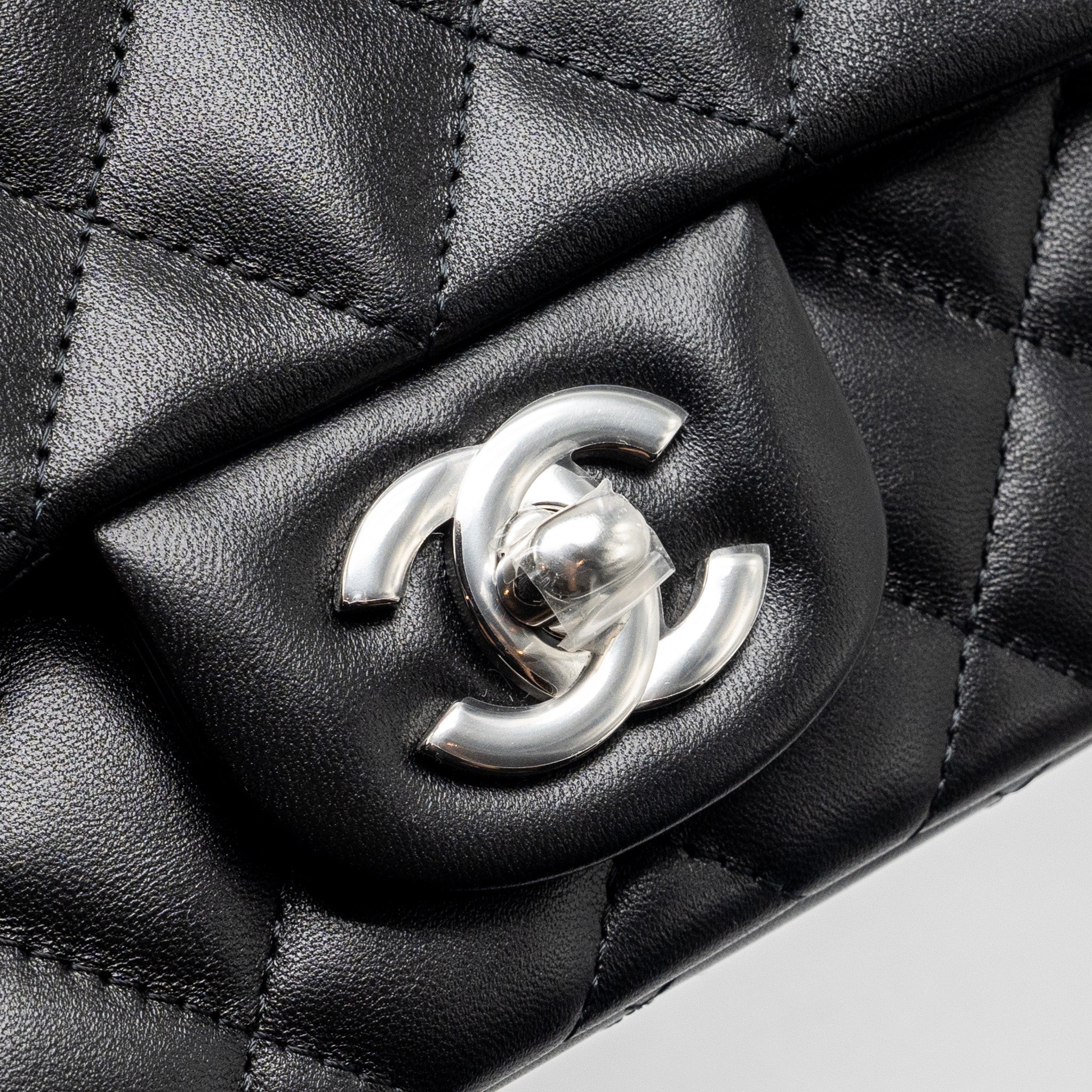 Chanel Mini Square Flap Bag Lambskin Black  (Microchip)