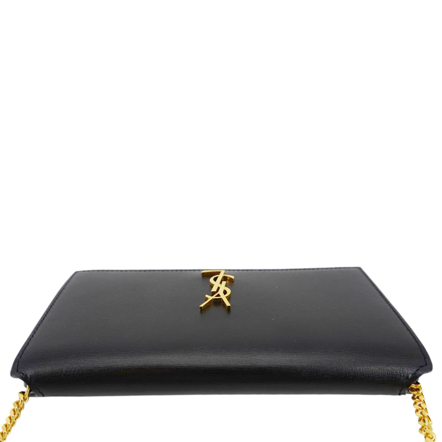 YVES SAINT LAURENT Cassandre Phone Holder Leather Shoulder Bag Black