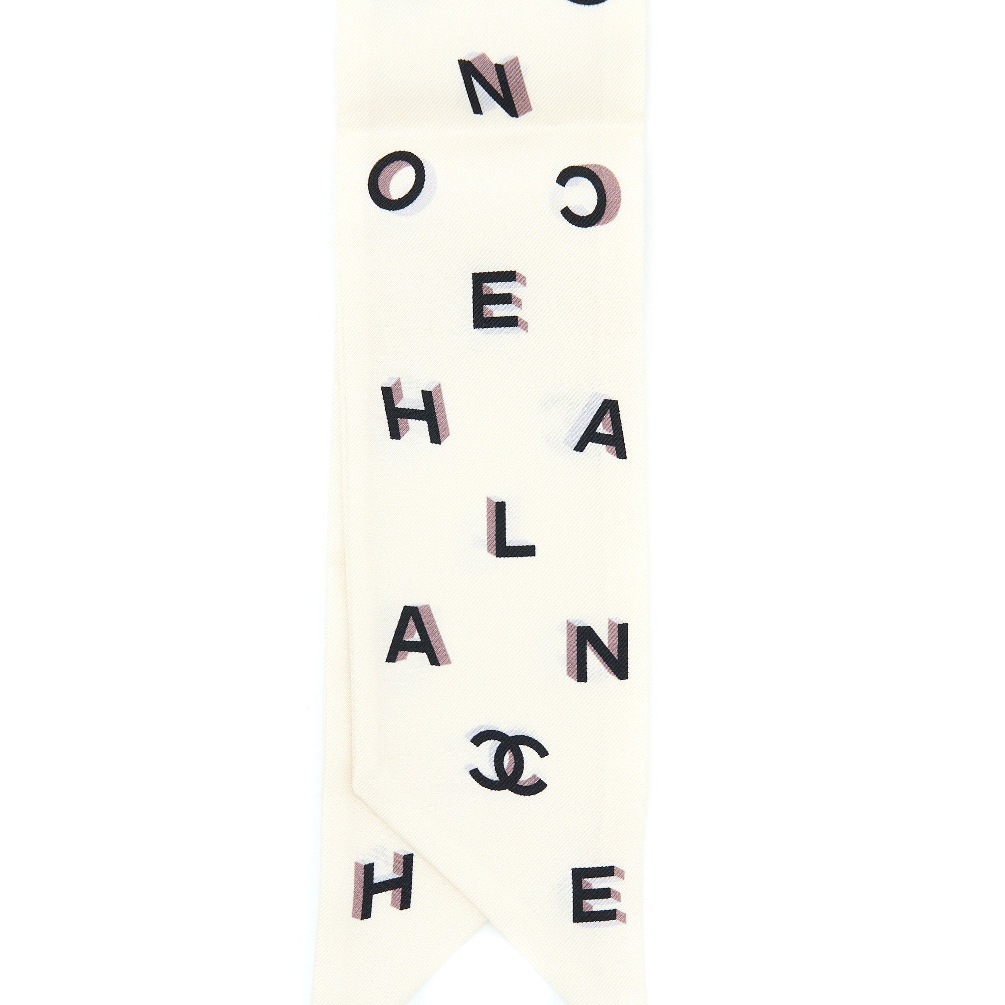 Chanel 22B Letter And CC Logo Twilly Ecru/Black
