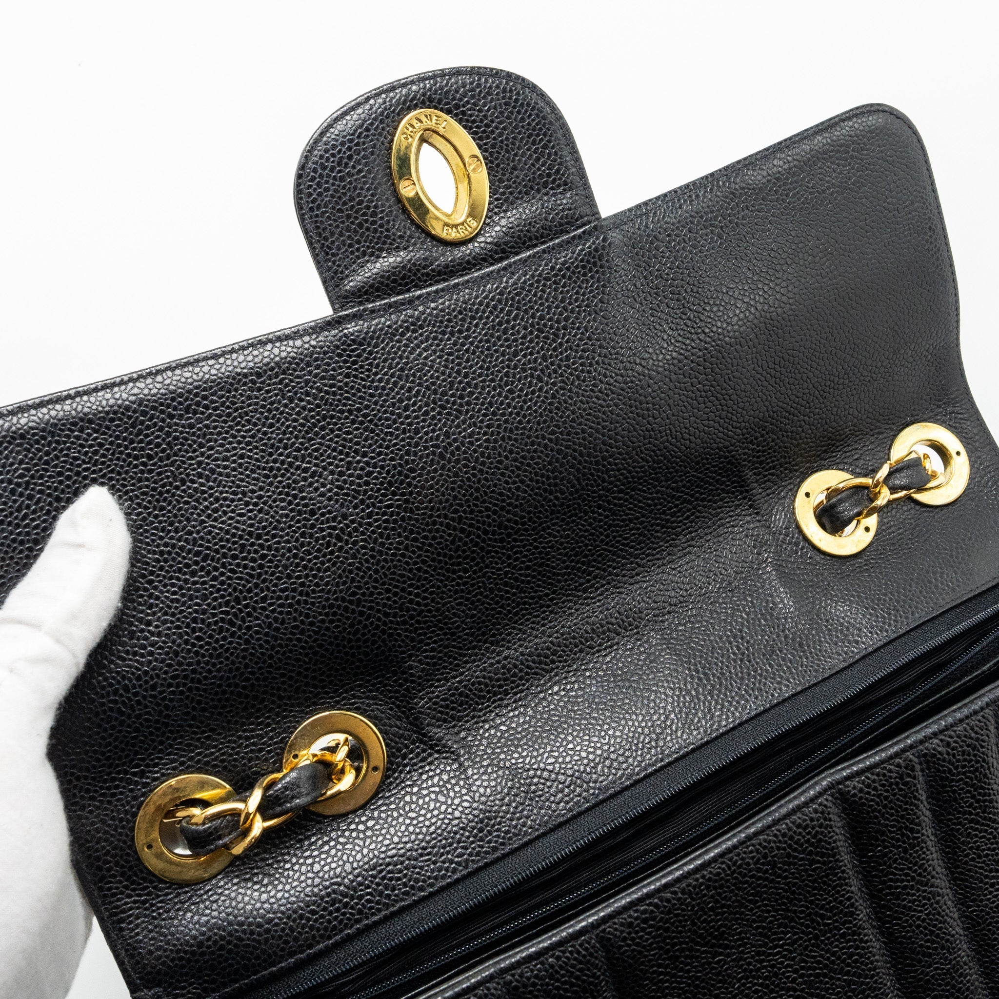 Chanel Vintage Vertical Jumbo Flap Bag Caviar Black