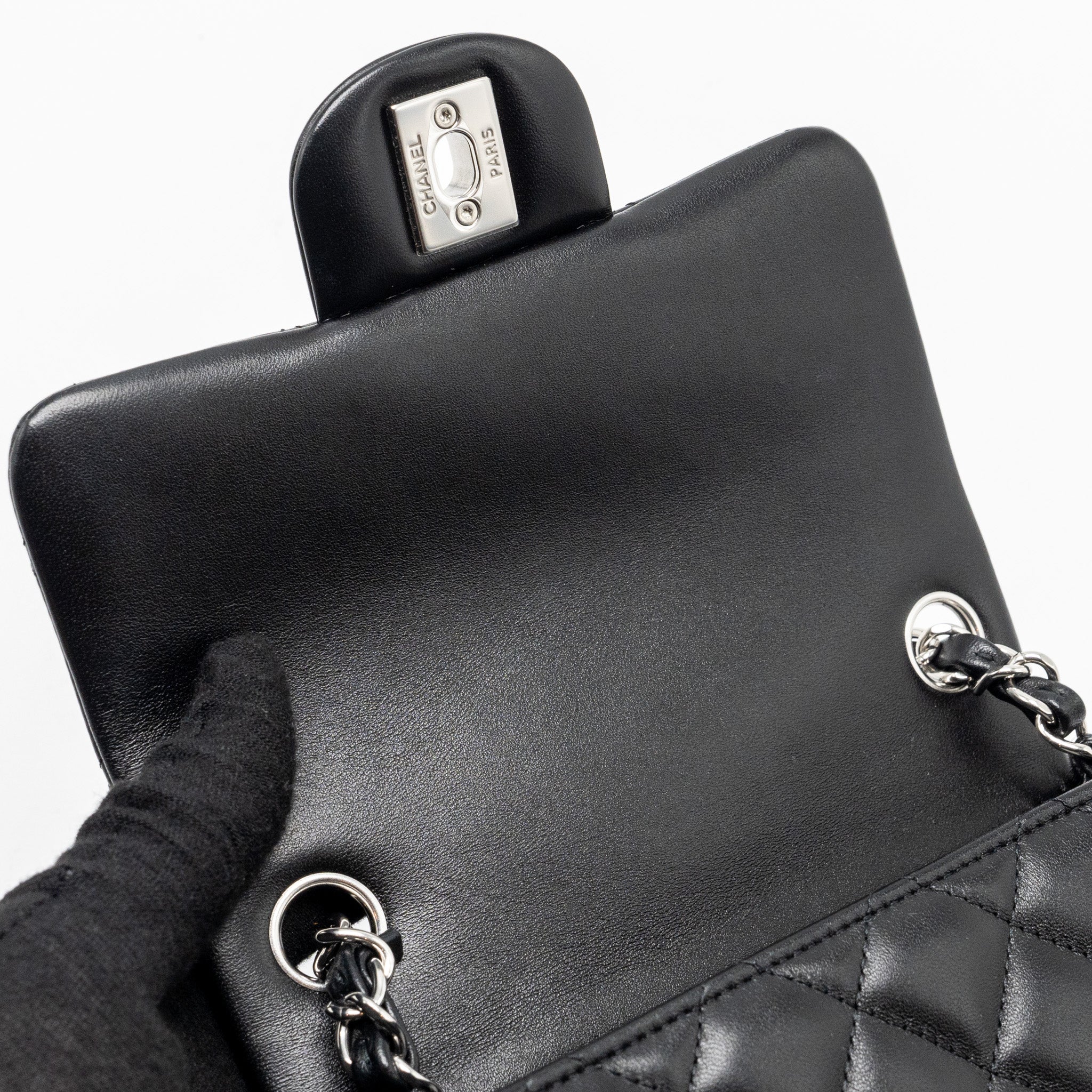 Chanel Mini Square Flap Bag Lambskin Black  (Microchip)