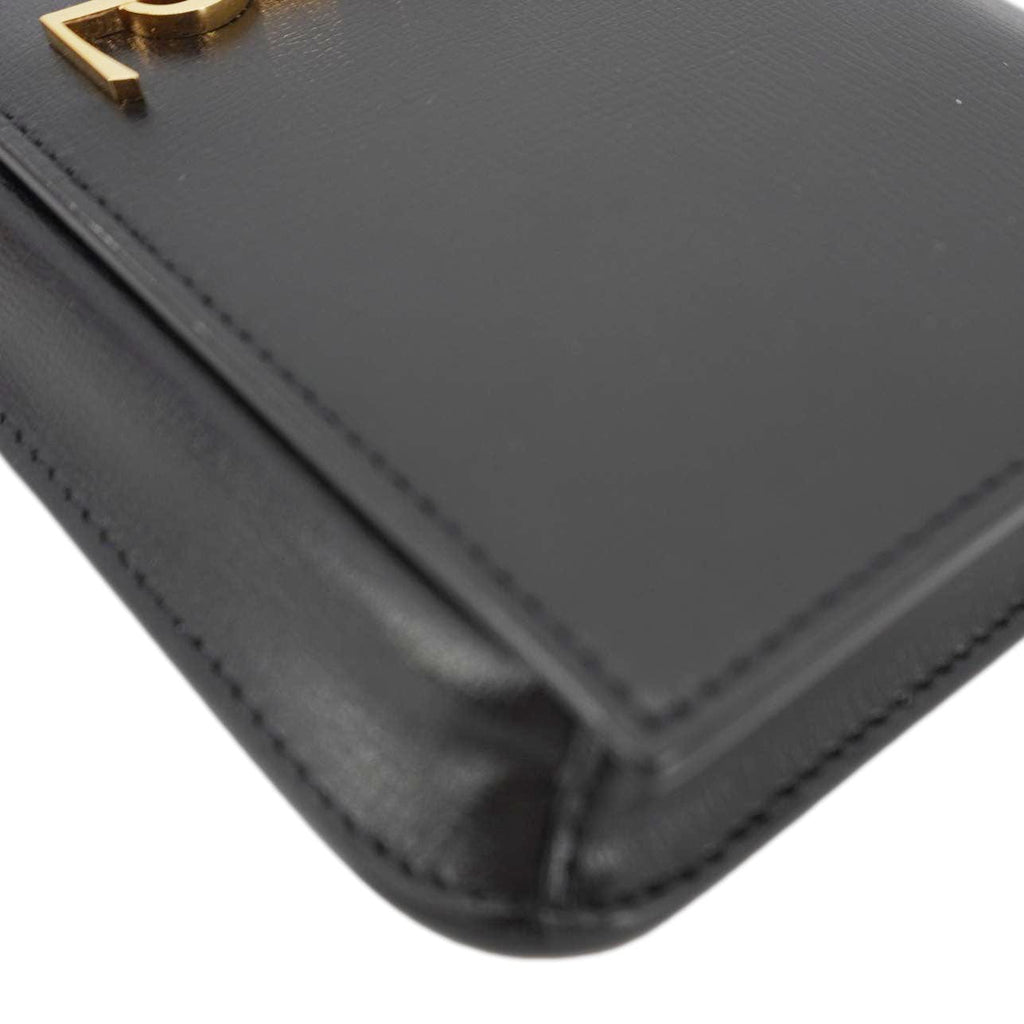 YVES SAINT LAURENT Cassandre Phone Holder Leather Shoulder Bag Black