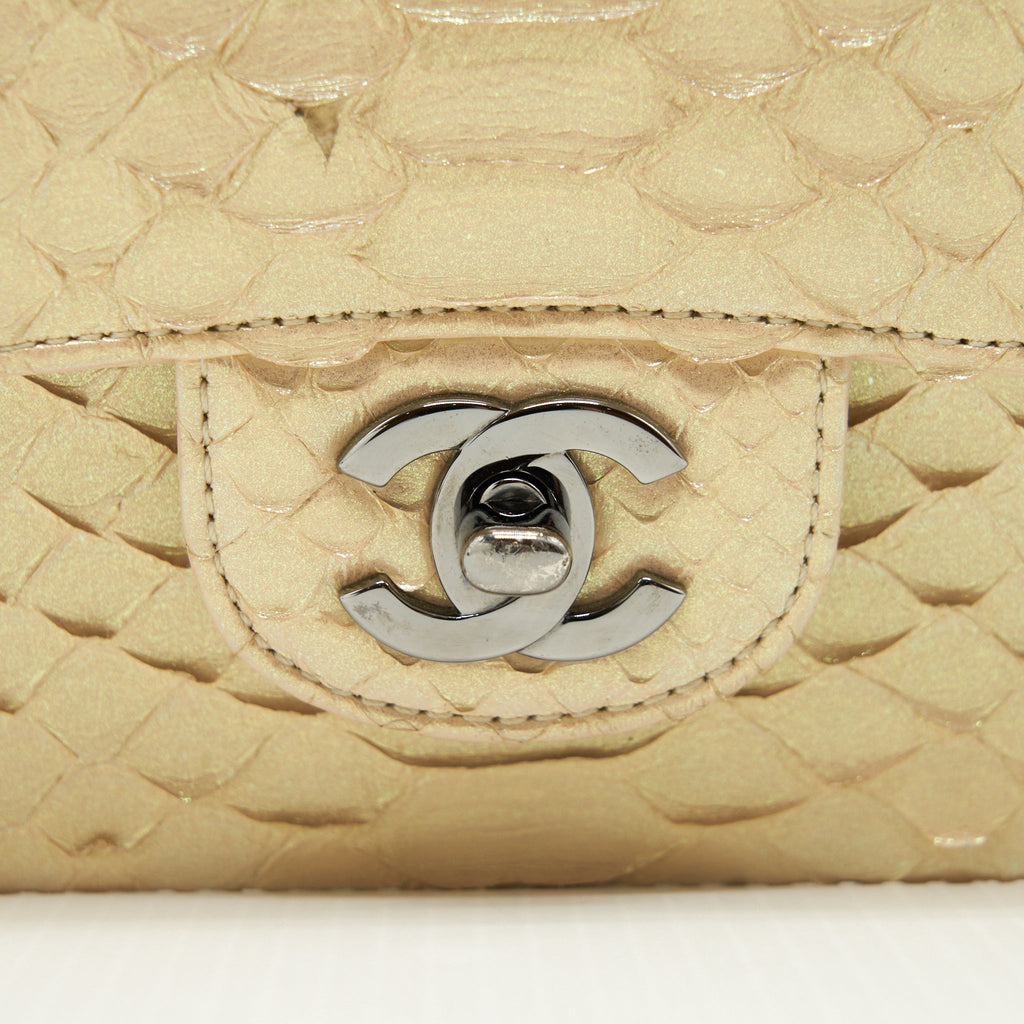 Chanel Mini Square Flap Bag Python Iridescent Light Beige
